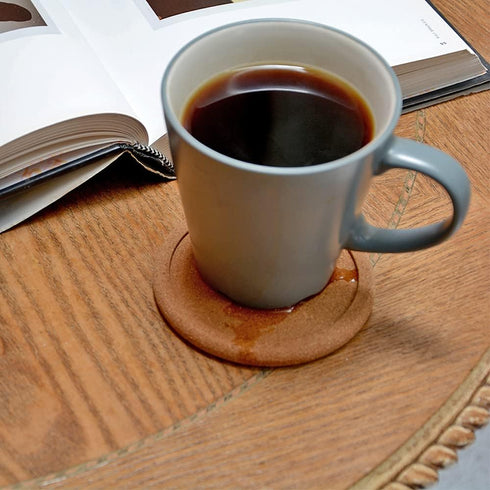 Natural Round Cork Coasters for Drinks, Absorbent Heat and Water Resistant Reusable Durable Saucers (4 PCS)