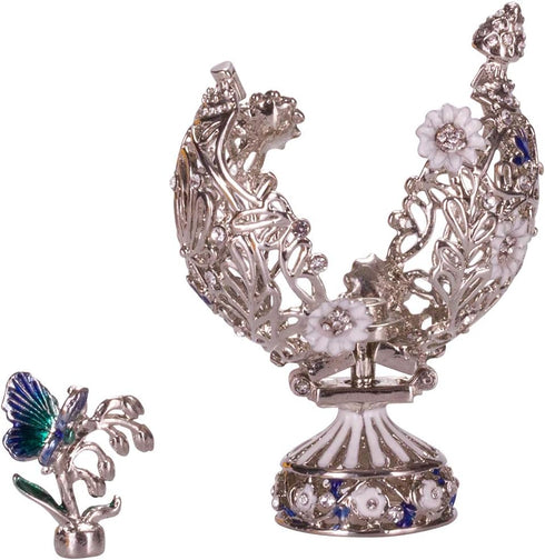 danila-souvenirs 2.8'' (7 cm) Faberge style Carved Egg with Flowers & Butterfly silver color