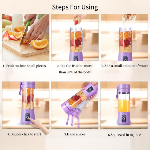 Portable Blender Cup, Electric USB Juicer Blender, Mini Blender for Shakes and Smoothies, 380ml, Light Purple