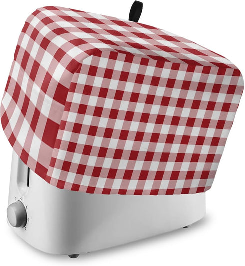 Farmhouse Red Plaid Toaster Cover 2 Slice, Rustic Red White Checkered Small Kitchen Appliance Covers with Loop,