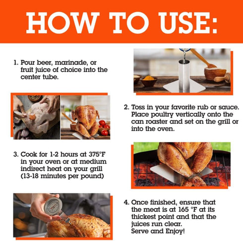 Camerons Beer Can Roaster - Stainless Steel BBQ Grill Chicken Roaster for Juicy Poultry, Indoor & Outdoor Use