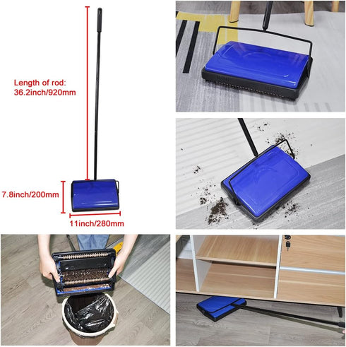 Quiet Carpet Sweeper, EZ SPARES Floor Sweeper with Horsehair Roller Brush Strong, Suitable for Carpet Cleaning Power,