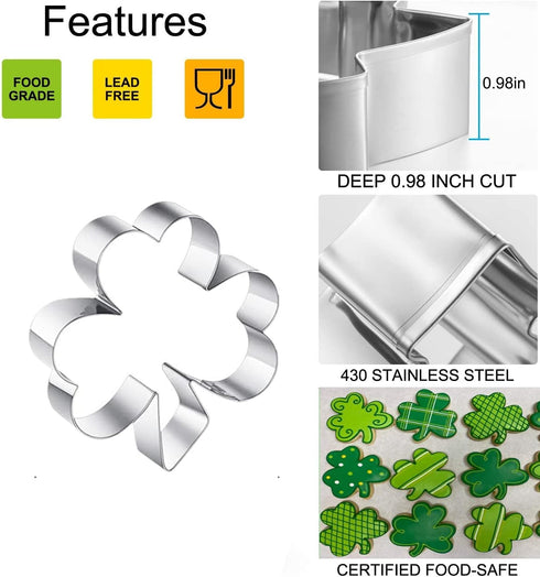 Clover Cookie Cutter Set - 4-Piece St. Patrick's Day Shamrock Metal Cookie Cutters, Irish Holiday Party Supplies,