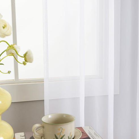 Sheer White Curtains - 63 Inch Length 2 Panels Set, Rod Pocket Voile Fimly Sheer Drapes for Living Room/Bedroom