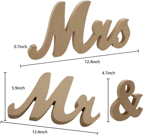 Mr and Mrs Signs Table Decorations, Wooden Freestanding Letters for Rustic Wedding Photo Props