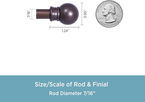 Kenney 7/16” Fiona Café Window Curtain Rod, Chocolate, 48-84”