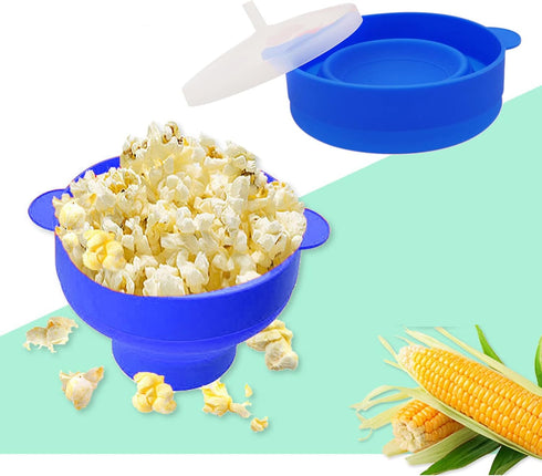 Mini Microwave Popcorn Popper, BPA Free Collapsible Silicone Bowl, Dishwasher Safe (Deep Sea Blue)
