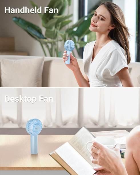 SWEETFULL Mini Portable Fan, Powerful Handheld Rechargeable Fan, 3 Speeds Personal Small Hand Fan for Travel, Light Blue