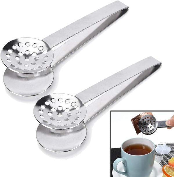 2 Pack Stainless Steel Tea Bag Squeezer Tongs, Strainer Grip