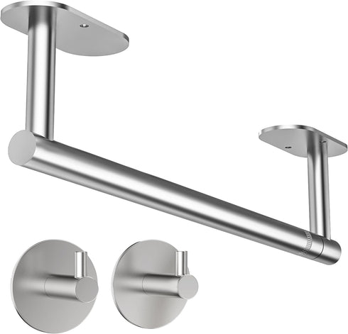 Under Cabinet Paper Towel Holder, Self Adhesive or Wall Mounted SUS304 Stainless Steel for Kitchen & Bathroom (2 Towel