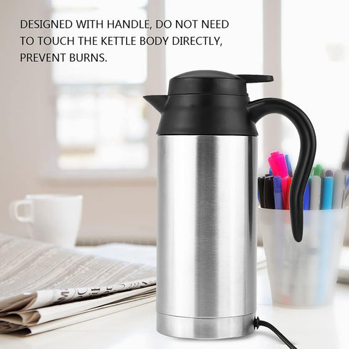 Car Electric Kettle, 750ml 120W 12V Stainless Steel Heating Kettle for Most 12V Power Source Cars