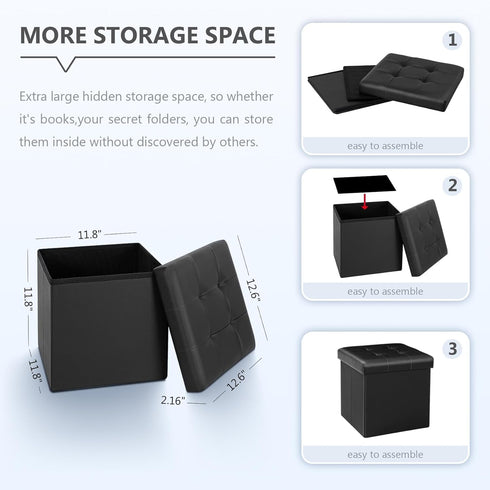 12.6"X12.6"X12.6" B FSOBEIIALEO Folding Storage Ottoman Cube Footrest Faux Leather for Living Room Seat Chest Black