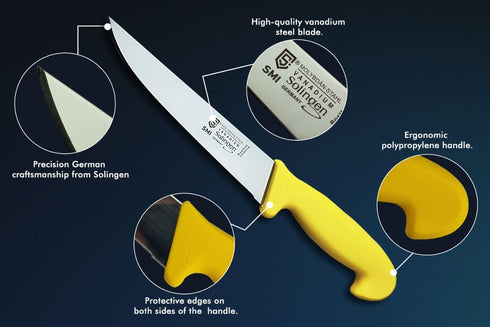 SMI 7 inch Solingen Butcher Knife - Professional Chef Knife for Meat Cutting and Processing