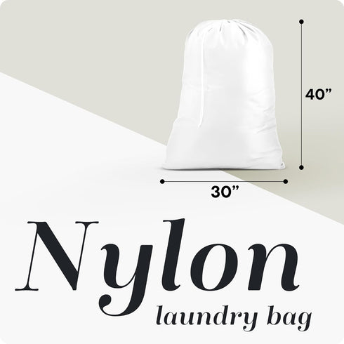 Nylon XL Laundry Bag - Locking Drawstring Closure, Machine Washable, Fits Laundry Basket, White, 30" x 40"