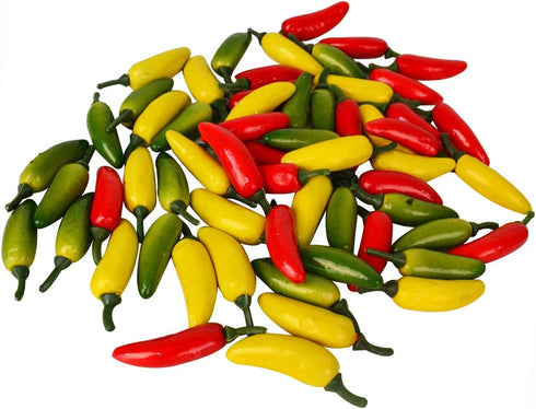 60pcs Simulation Artificial Lifelike Small Chili - Fake Vegetable Red Yellow Green Pepper for Decoration