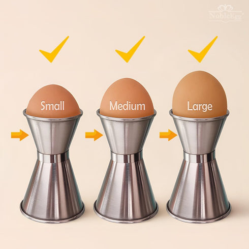 18/8 Set 2 NobleEgg Egg Cups for Soft Boiled Eggs, All Sizes, Topper, Spoons, Stainless Steel