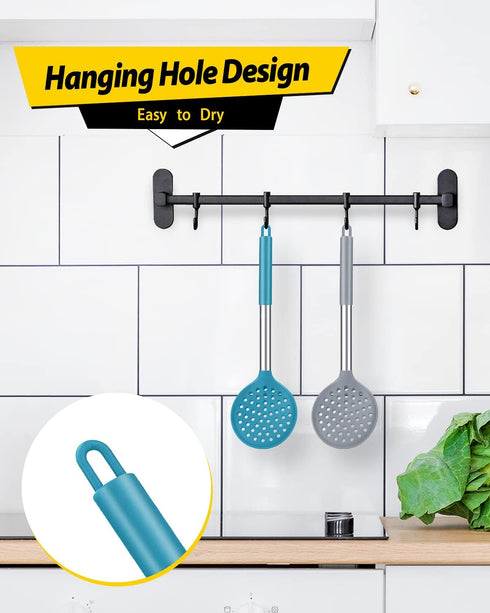 Kitchen Ladle Strainer Set of 2, Large Slotted Spoon with High Heat Resistant BPA Free Non Stick Cooking Skimmers (Grey