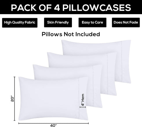 Utopia Bedding King Pillow Cases - 4 Pack, Soft Brushed Microfiber Fabric, 20 X 40 Inches (King, White)