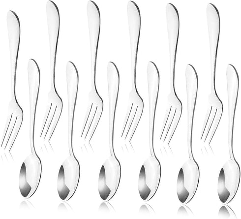 12pcs Stainless Steel Tea Dinner Server Spoon and Cake Fruit Forks, Kitchen Accessory for Wedding Party Dessert