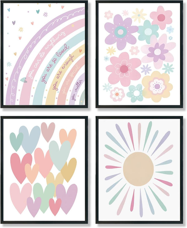 ULEGIE Toddler Nursery Girl Kids Room Wall Decor, Boho Rainbow Nursery Wall Decor