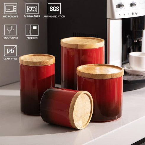 Sweejar Ceramic Food Storage Jar, Stackable Kitchen Canisters with Airtight Seal Wooden Lid for Coffee, Tea, Sugar