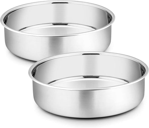 P&P CHEF Cake Pan Set of 2, Stainless Steel Round Baking Layer Cake Pans, 8 Inch, Non Toxic & Easy Clean