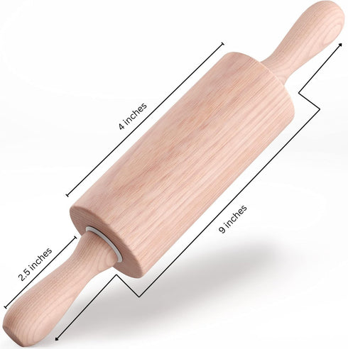 9-Inch Wooden Rolling Pin - Baking Tool for Pastry, Fondant, and Children's Baking