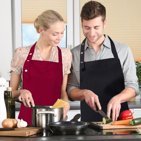 Adjustable Straps Aprons for Women Men - Waterproof Canvas Kitchen Cooking Apron with Pockets
