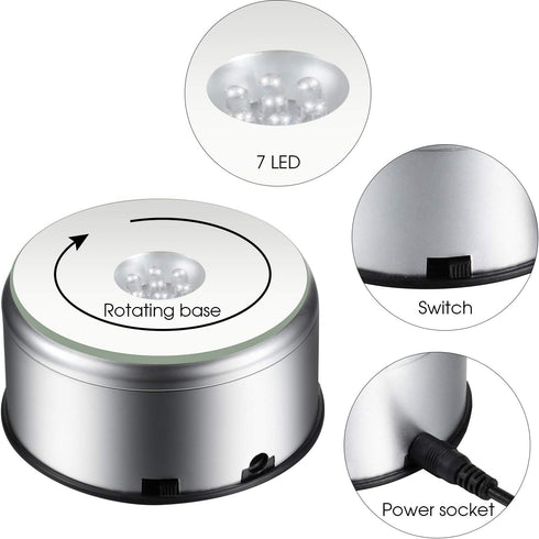 Mudder 7 LED Rotating Display Stand Light, Colorful Crystal Base Cup Turner Platform, 360 Degree Spinner