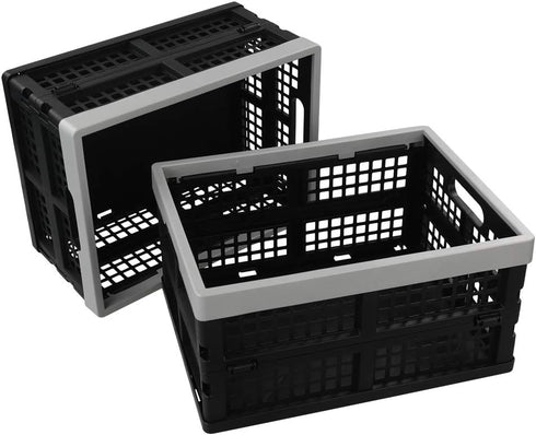 16 L Plastic Folding Storage Crates, Collapsible Plastic Crate, 2 Packs