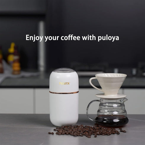 Coffee Grinder Electric for Beans, Spices, Herbs, Grains and Nuts, Stainless Steel Blades, 2.8 oz, White by puloya