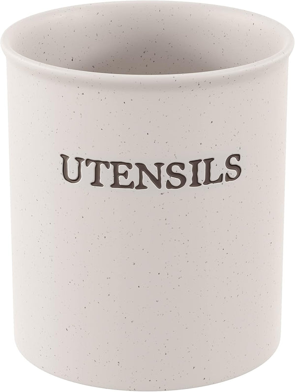KooK Large Utensil Crock, Ceramic Holder for Kitchen Counter, Heavy & Stable Caddy, Farmhouse Decor, Cream, 6”