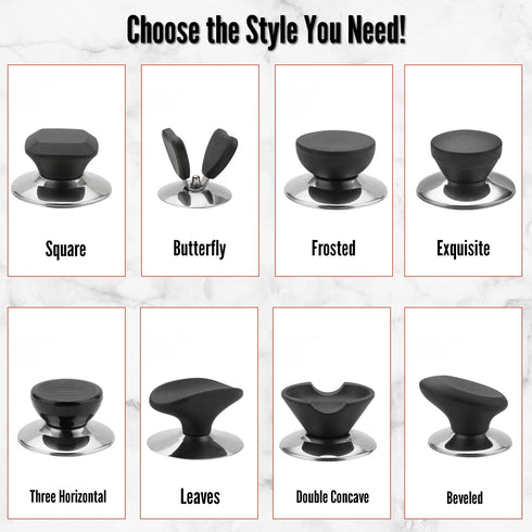 MroMax Universal Pot Lid Cover Knob Handle, Black Butterfly Replacement Knob for Kitchen Cookware, 5 Pcs