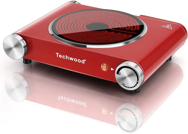 Techwood Single Burner Hot Plate, 1200W Portable Infrared Ceramic Electric Stove with Adjustable Temperature, Red