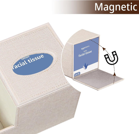 PU Leather Square Tissue Box Cover, Multi-Functional Holder for Tissue and Remote Control Storage