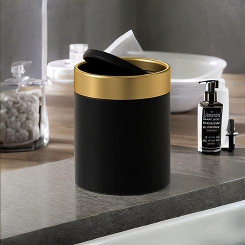 Small Trash Can with Lid, Mini Desk Trash Can, 1.5 Liter / 0.4 Gallon Metal Garbage Can for Countertop