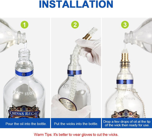 LANMU Wine Bottle Torch Wicks, DIY Homemade Torch Decor, Outdoor Patio Lights, Oil Lamps Replacement Wick Kit (3 Pack)