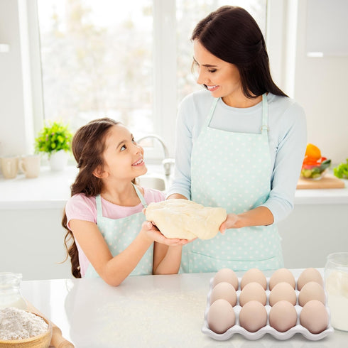 Flexzion 12 + 6 Cups Ceramic Egg Holder - 18 Porcelain Egg Tray Container for Refrigerator Countertop Display