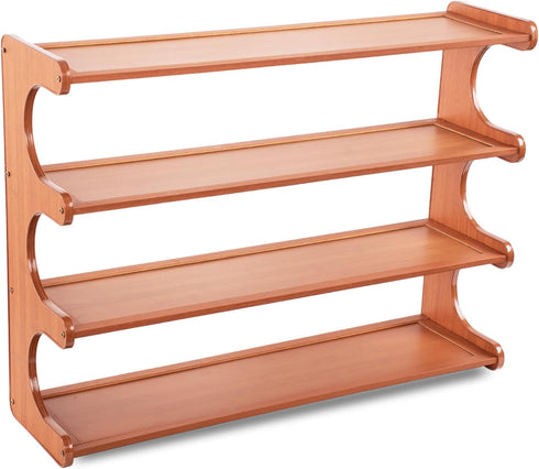 Eloplzxe Shoe Rack,Small 4 Tier Shoe Organizer Storage Shelf,Bamboo Narrow Shoe Closet,Small Space