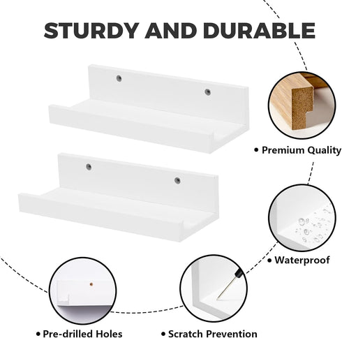 12" Set 2 Muzilife Small Floating Wall Ledge Shelves with Lip - of Wood Floating Shelves - White Wall Mounted Picture