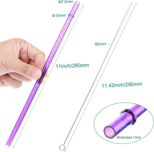 Dakoufish BPA-Free 12 Piece 11 Inch Reusable Clear Plastic Glitter Sparkle Drinking Straws with Cleaning Brush (Teal)