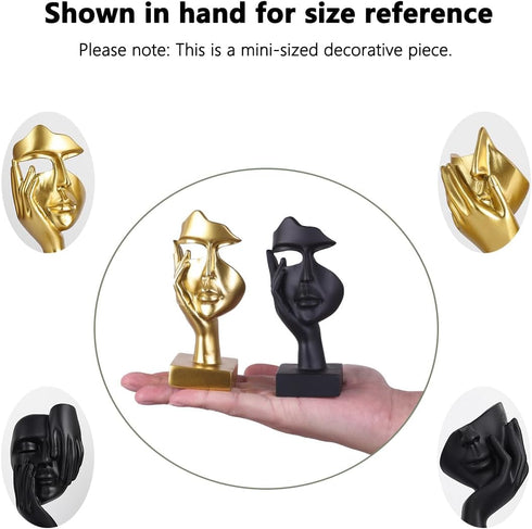 4 Set PCS Black Thinker Statue Abstract Sculptures Home Decor for Bookshelf, Office, TV Stand Knick Knacks See No Evil