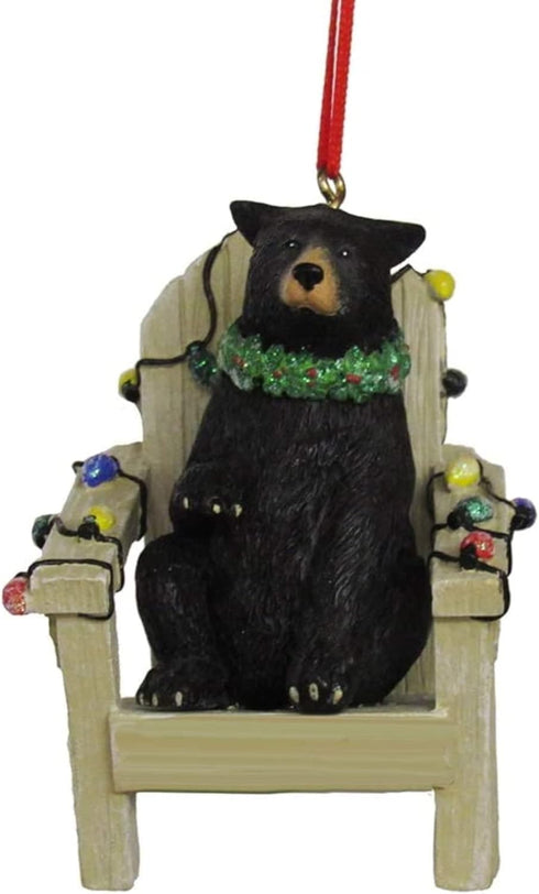 Black Bear Ornament on Adirondack Chair - Resin Decoration