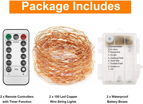 Twinkle Star 2 Pack Christmas Blue Fairy Lights, Battery Operated, 66 ft 200 LED String Lights with Remote Control