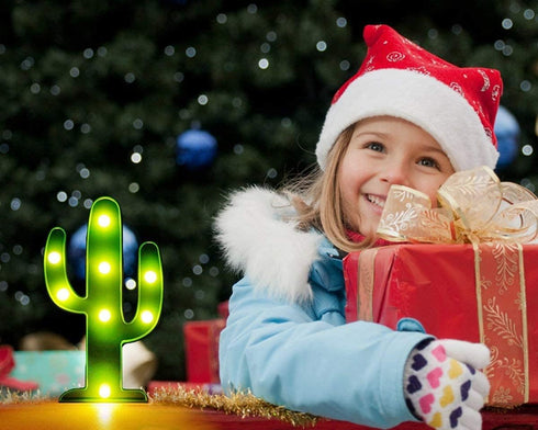YiaMia LED Night Light - Cactus Table Lamp for Kids' Room, Green Gift for Bedroom Party Home Decorations
