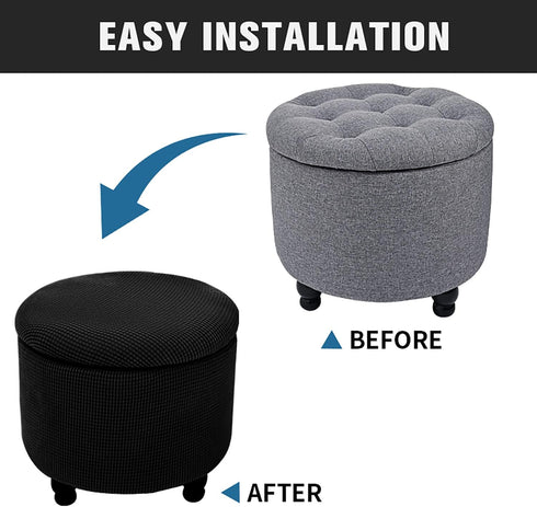 2-Piece Round Ottoman Cover with Storage Stretch Stool Slipcover Soft Footstool Protector Covers Removable Washable