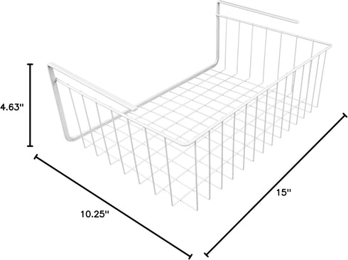 Southern Homewares 15-Inch White Wire Under-Cabinet Hanging Basket Shelf Organizer for Kitchen, Pantry, Bathroom