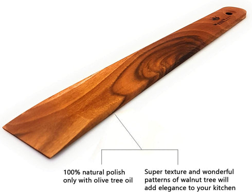 Wooden Spatula for Cooking, 12 Inch Handmade Thin Walnut Wood Saute Utensil, Perfect for Flipping and Scraping