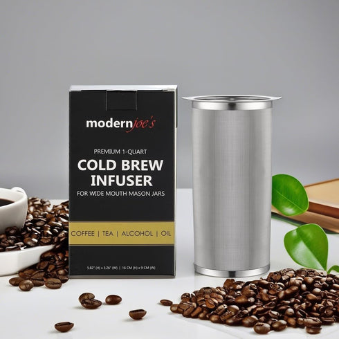 MODERNJOE'S Premium Infuser Cold Brew Coffee Maker for 1 Quart Mason Jars, 50 Micron Fine Mesh