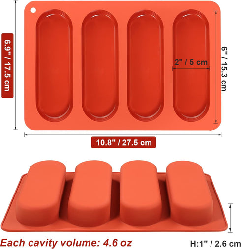 Webake Hot Dog Bun Pan, 2 Pack Silicone Molds, Nonstick Mini Baguette Baking Tray for Hot Dog Rolls